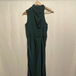 Pretty Garden Women's Size S Elegant Green Dress One Shoulder Mock Neck Midi